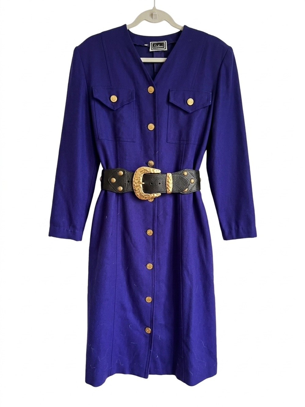 Vintage Luisa Spagnoli Deep Purple Long-Sleeve Button Midi Dress M/L - Picture 2 of 7